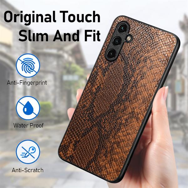 SKALO Samsung A14 4G/5G Snakeskin PU-nahka hybridi Suojakuori - Ruskea Brown
