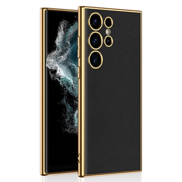 SKALO Samsung S24 Ultra PU-nahkainen Gold Edge Suojakuori - Musta Black