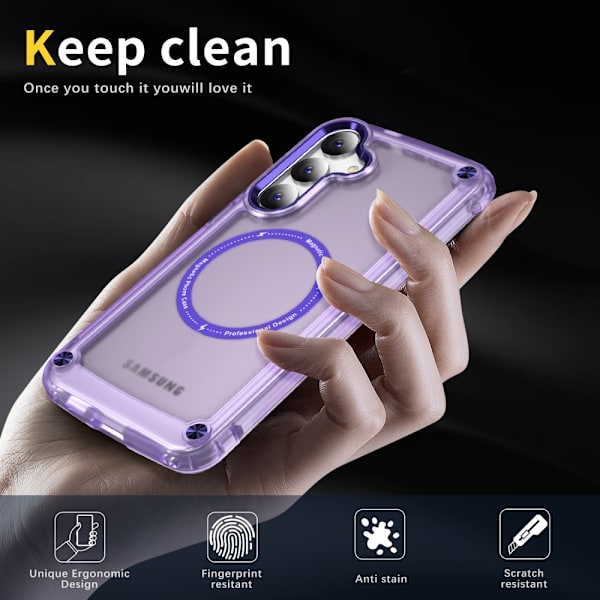 SKALO Samsung S24 Läpinäkyvä TPU Magneetti/Metal Suojakuori - Violetti Purple