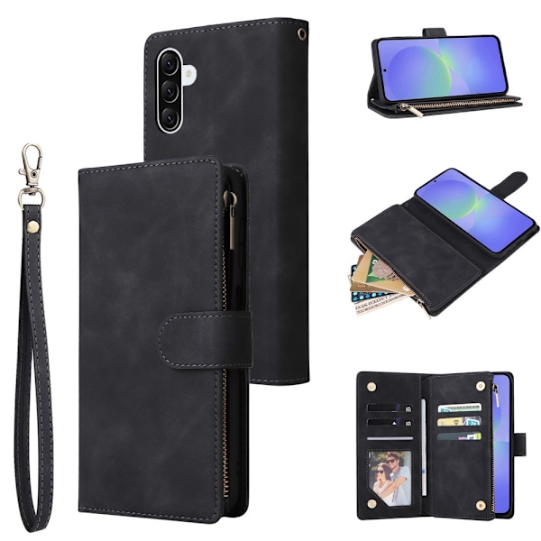 SKALO Samsung A36 5G Zipper PU-læder Flip Cover - Sort Black