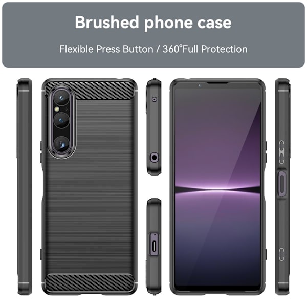 SKALO Sony Xperia 1 V Armor Carbon Stødsikker TPU-cover - Vælg farve Black