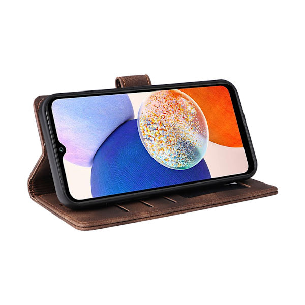 SKALO Samsung A14 4G/5G Flip Cover m. pung i PU-læder - Brun Brown