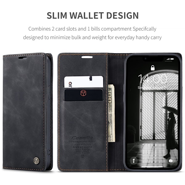CaseMe iPhone 16e 013 Series PU-Läder Plånboksfodral - Svart Svart
