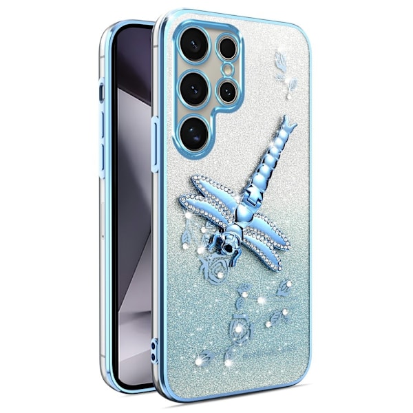 SKALO Samsung S25 Ultra KADEM Dragonfly Glitter Suojakuori - Sininen Blue