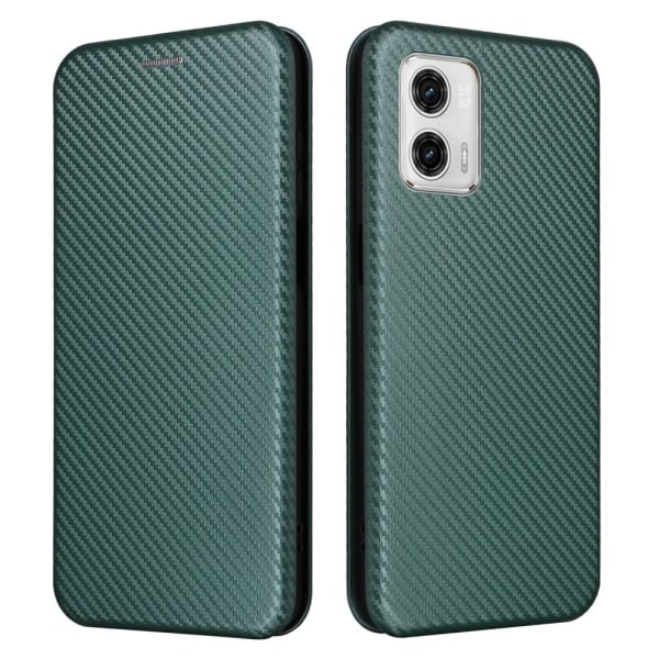 SKALO Motorola Moto G73 5G Carbon Fiber Lompakkokotelo - Vihreä Green