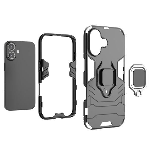 SKALO iPhone 16 Armor Hybridi metallirengas kuori - Musta Black
