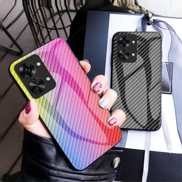 SKALO OnePlus Nord 2T 5G Carbon Fiber hærdet glas TPU-cover - Sort Black