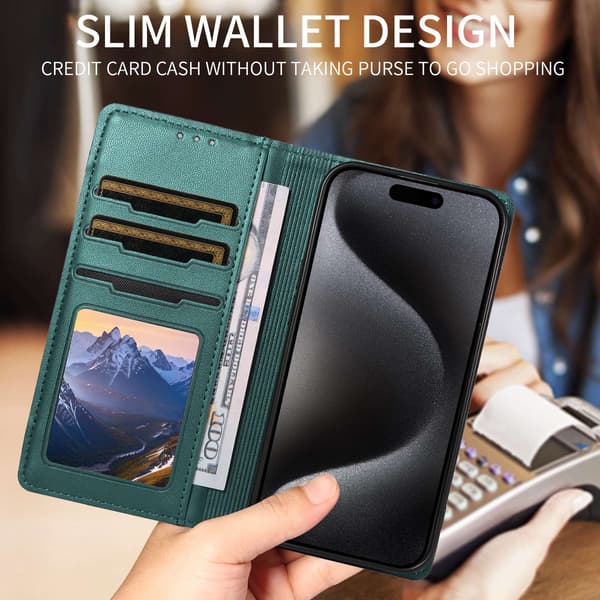 SKALO PU-Läder Plånboksfodral för iPhone 18 Pro Max - Grön Grön