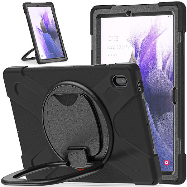 SKALO Samsung Tab S7 FE Extra Shockproof Armor 360 Kahva/Tripod Suojakuori - Musta Black