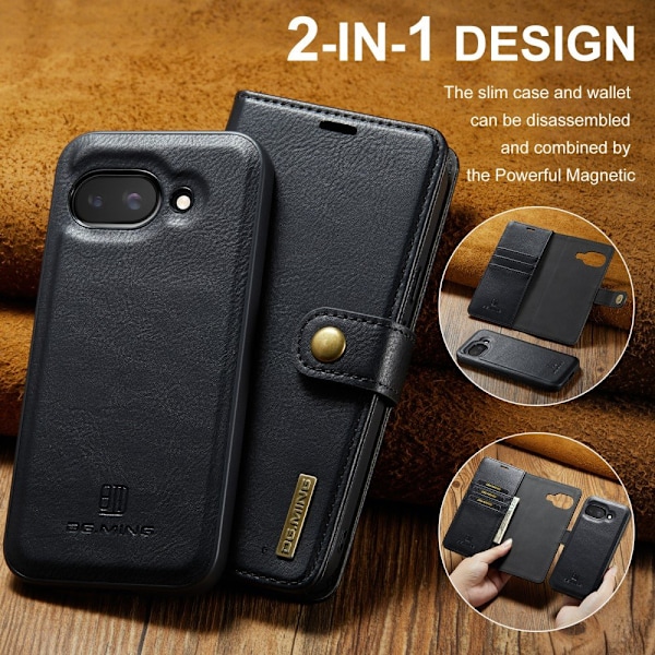 DG MING Google Pixel 9a 2-in-1 Magneetti Lompakkokotelo - Musta Black
