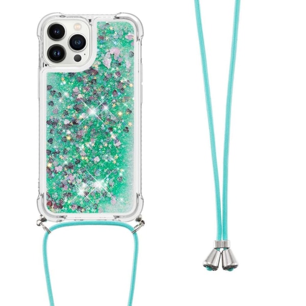 SKALO iPhone 14 Pro Max Kvicksand Glitter Mobile Collar - Turkis Turquoise