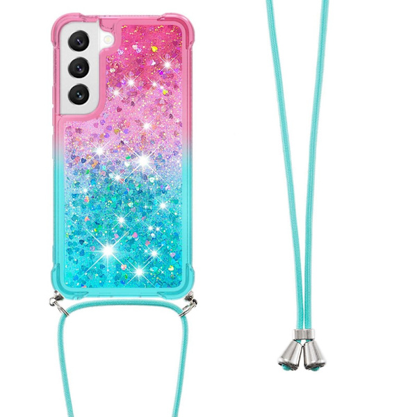 SKALO Samsung S23 Kvicksand Glitter Mobile Collar - Pink-Turkis Multicolor
