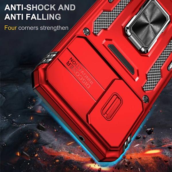 SKALO Samsung A14 4G/5G Armor Hybrid Metallring Kameraslider - Röd Röd