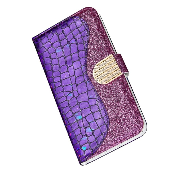 SKALO iPhone 13 Mini Croco Glitter Wallet Cover - Lilla Purple