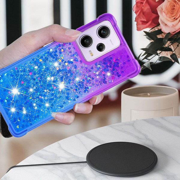 SKALO Xiaomi Redmi Note 12 Pro 5G Kvicksand Glitter Hjärtan TPU-skal - Rosa-Turkos multifärg
