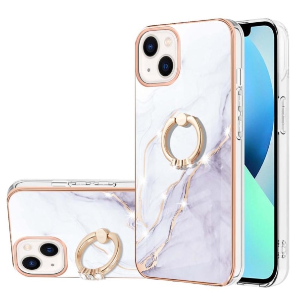SKALO iPhone 14 Marmor TPU Cover med ring - #3 Multicolor