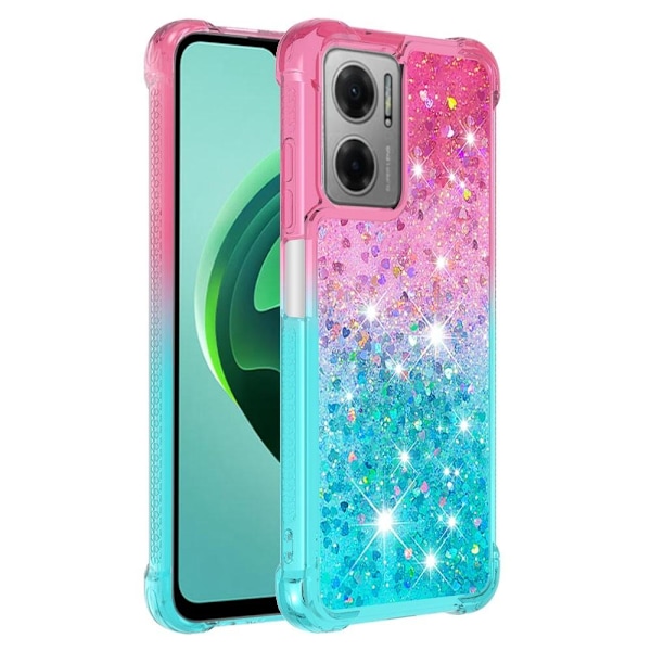 SKALO Xiaomi Redmi 10 5G Juoksuhiekka Glitter Sydämet TPU kuori - Pinkki-Turkoosi Multicolor