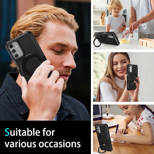SKALO Samsung A15 4G Armor Hybrid metal ring cover - Sort Black