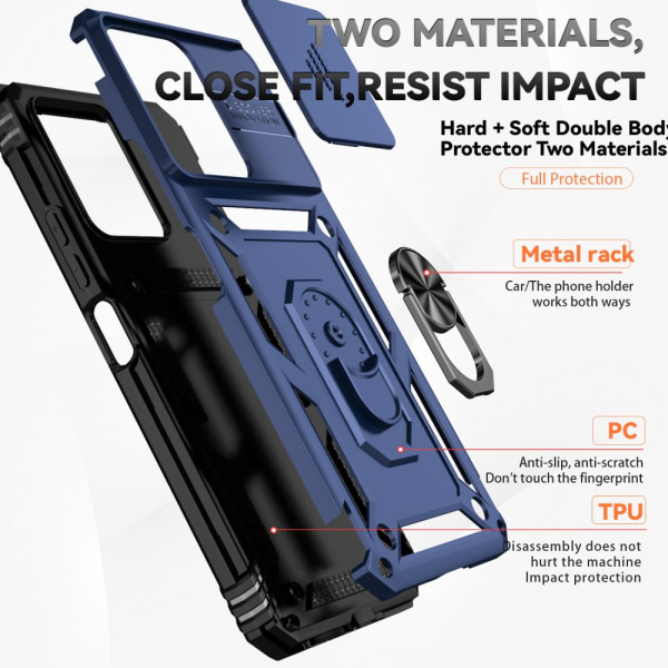 SKALO Xiaomi Redmi 13C 4G Armor Hybrid Metallring Kameraslider - Blå