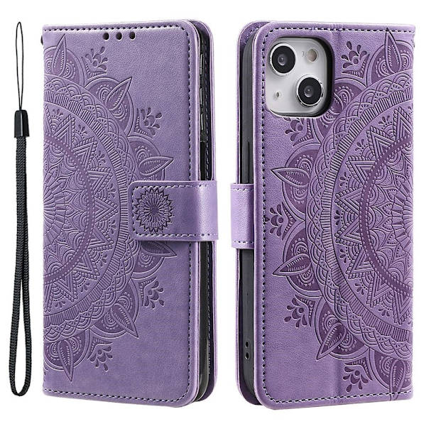 SKALO iPhone 15 Mandala Plånboksfodral - Lila Lila