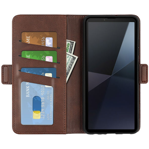SKALO Sony Xperia 10 VI Premium Cut Lompakkokotelo - Ruskea Brown