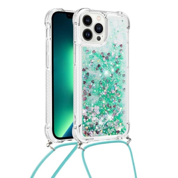 SKALO iPhone 14 Pro Max Juoksuhiekka Glitter Mobile kaulapanta - Turquoise