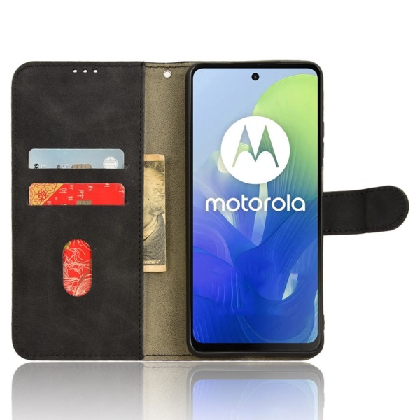 SKALO Motorola Moto G04 Matt PU-Läder Plånboksfodral - Svart Svart