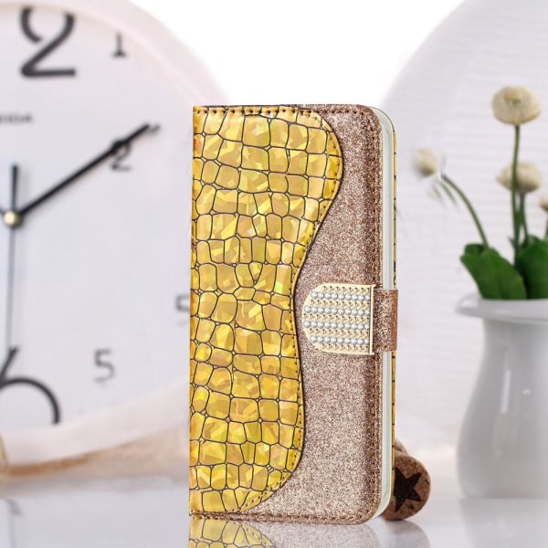SKALO Samsung S22 Croco Glitter Plånboksfodral - Guld Gold
