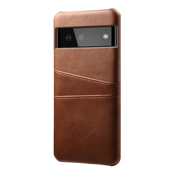 SKALO Google Pixel 6 PU-Läder Korthållare Skal - Mörkbrun Dark brown
