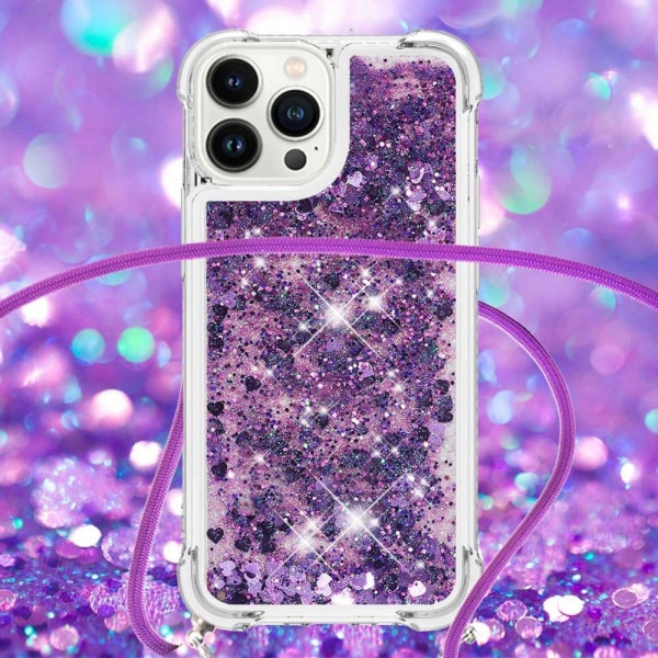 SKALO iPhone 14 Pro Max Juoksuhiekka Glitter Mobile kaulapanta - Purple