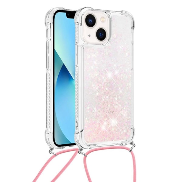 SKALO iPhone 14 Plus Kvicksand Glitter Mobilhalsband - Rosa Rosa