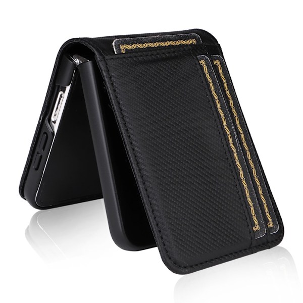 Samsung Z Flip6 SKALO PU-skal i læder med pung Sort Black