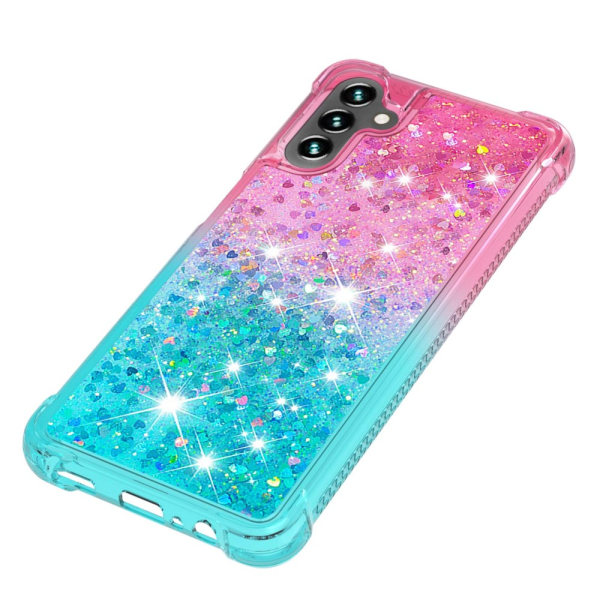 SKALO Samsung A54 5G Kvicksand Glitter Hjerter TPU Cover - Pink-Turkis Multicolor