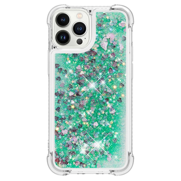 SKALO iPhone 15 Pro Juoksuhiekka Glitter Sydämet TPU kuori - Vih Green