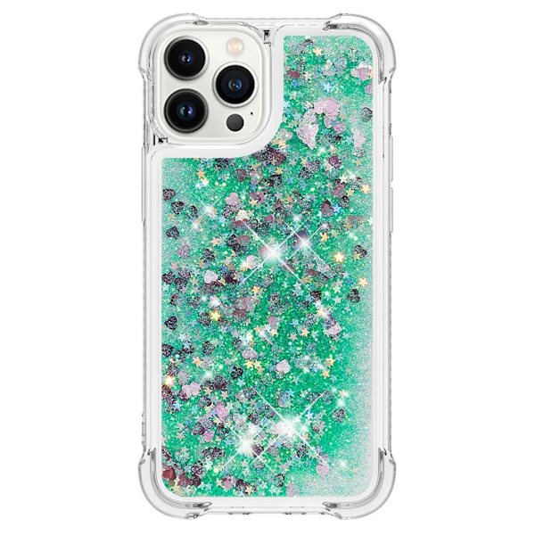 SKALO iPhone 15 Pro Juoksuhiekka Glitter Sydämet TPU kuori - Vihreä Green