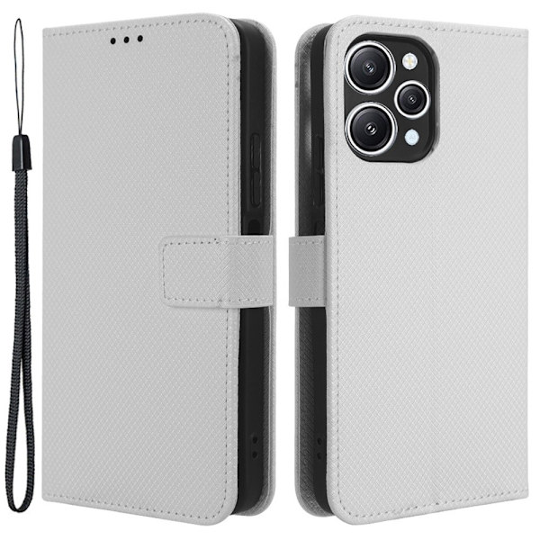 SKALO Xiaomi Redmi 12 4G/5G Premium Mini Rhombus Wallet Flip Cover - Hvid White