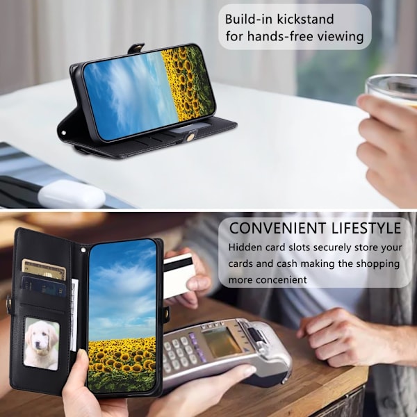 SKALO iPhone 16e PU-Læder Kuvert Flip Cover - Sort Black