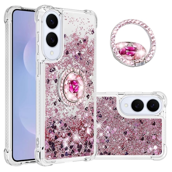 SKALO Samsung S25 Edge Juoksuhiekka Kimalle Rengas Suojakuori - Ruusukulta Pink gold