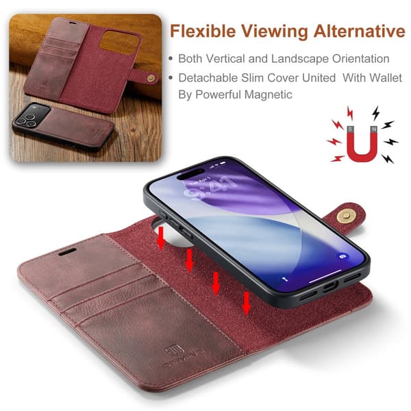 DG MING 2-i-1 Magnet Flip Cover til iPhone 18 Pro Max - Rød Red