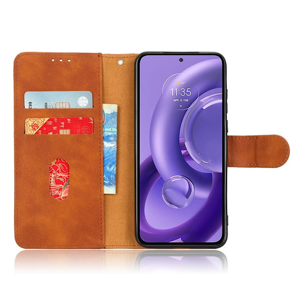 SKALO Motorola Edge 30 Neo 5G Matt PU-Läder Plånboksfodral - Brun Brun