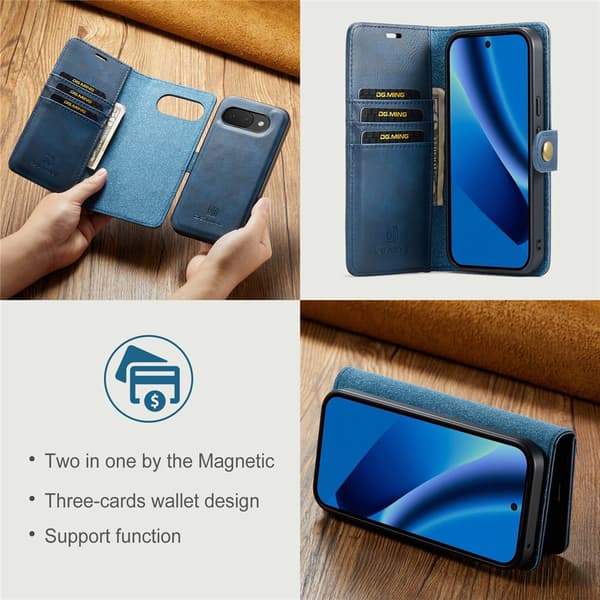 DG MING 2-i-1 Magnet Plånboksfodral för Google Pixel 10a - Blå Blå