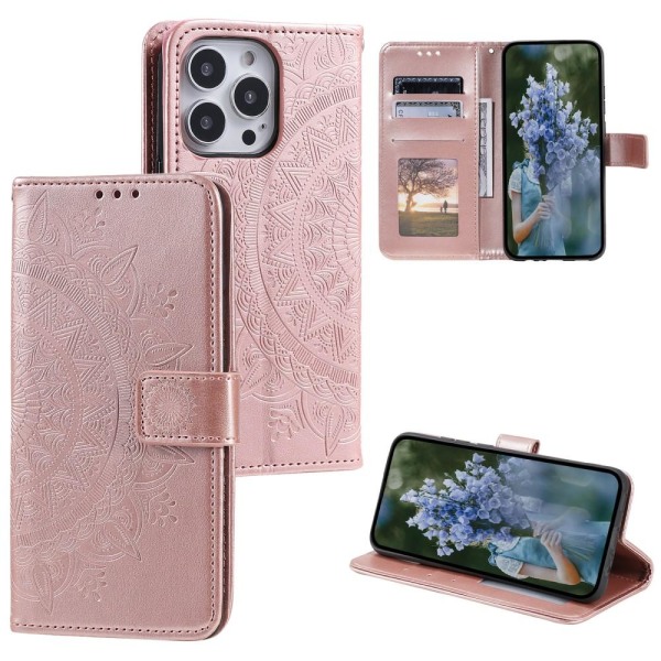 SKALO iPhone 15 Pro Mandala Plånboksfodral - Roséguld Rosa guld