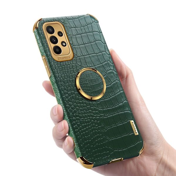 SKALO Samsung A23 5G Crocodile Guldkant Cover - Grøn Green