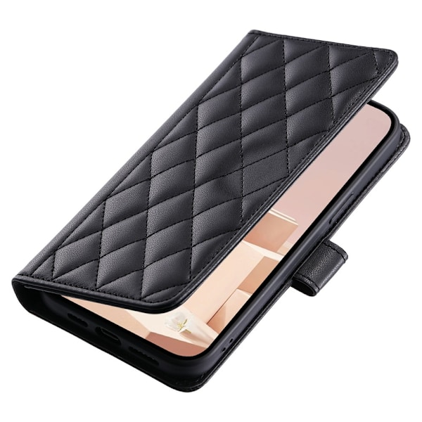 SKALO Samsung S25 Edge Quiltet Skulderrem Flip Cover - Sort Black