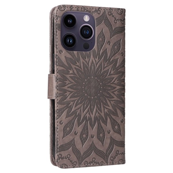 SKALO iPhone 15 Pro Max Mandala Flip Cover - Grå Grey