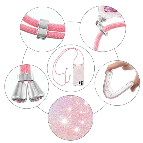 SKALO iPhone 14 Pro Kvicksand Glitter Mobile Collar - Pink Pink