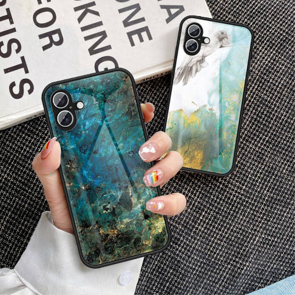SKALO iPhone 16 Marmor Härdat Glas TPU-skal - Motiv 2 multifärg