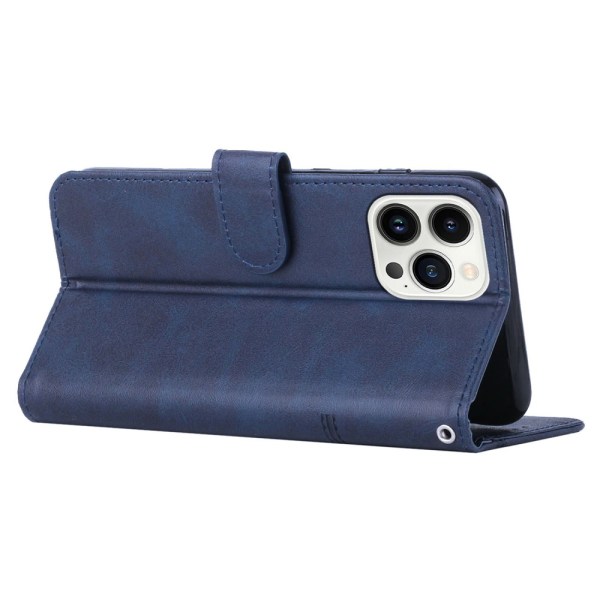 SKALO iPhone 15 Pro Embossed Triangle Plånboksfodral - Blå Blå
