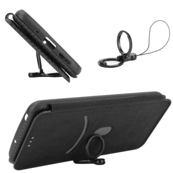 SKALO Xiaomi 12 Pro Carbon Fiber Lompakkokotelo - Musta Black