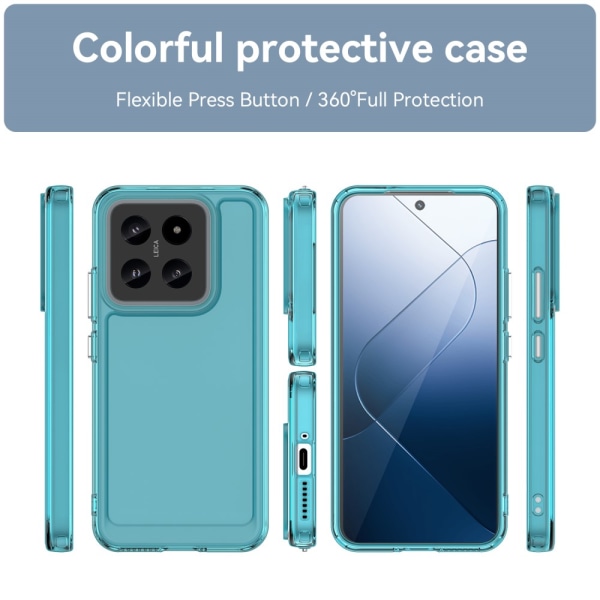 SKALO Xiaomi 14 5G Transparent TPU Metal Buttons Cover - Turkis Turquoise